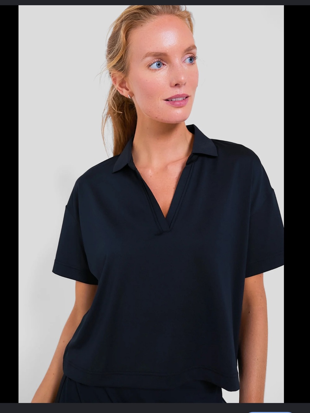 Tuckernuck Black Cropped Caroline Polo Performance Jersey Athletic Top XLarge